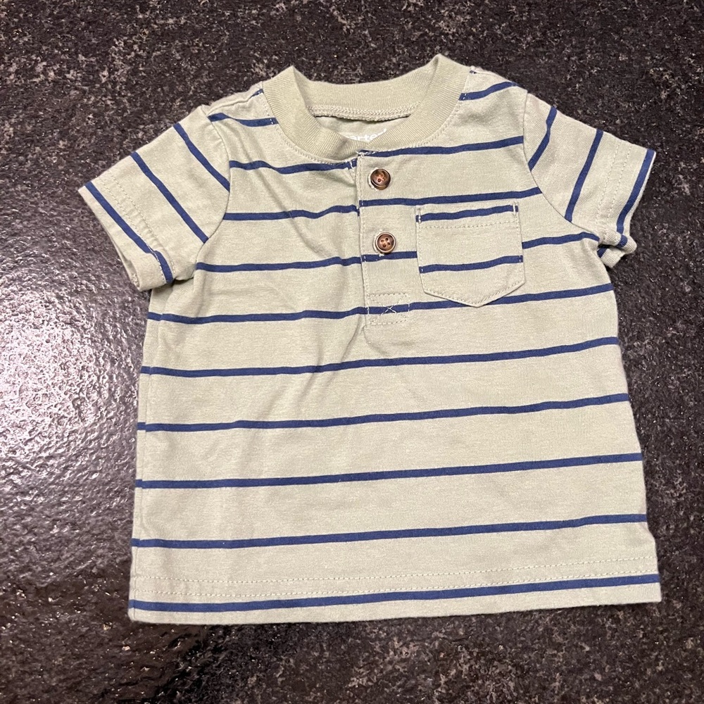 Carter's Green and Blue Striped Tee with Buttons